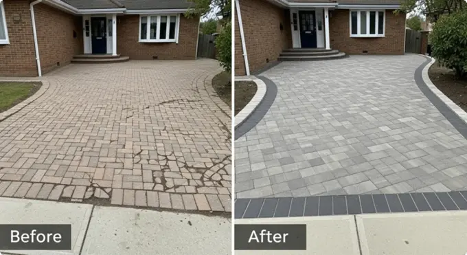Decorative stone wall Before after